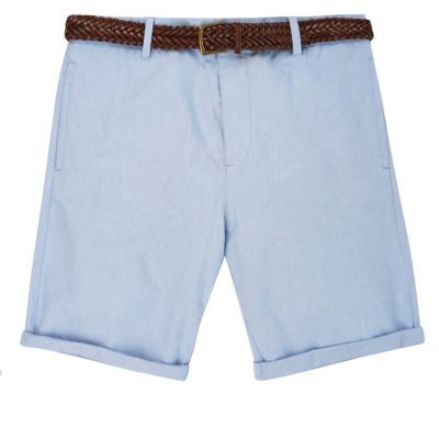 Light blue belted chino shorts